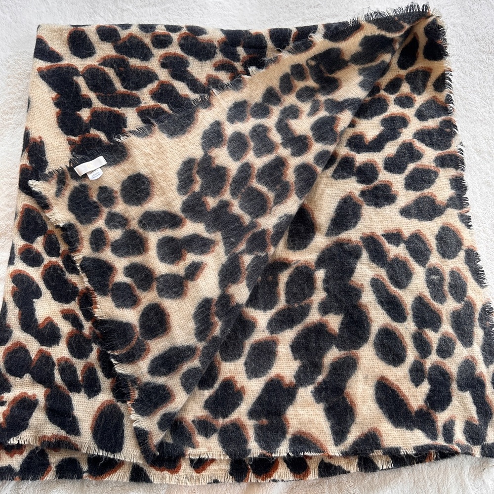 Fringed leopard blanket scarf